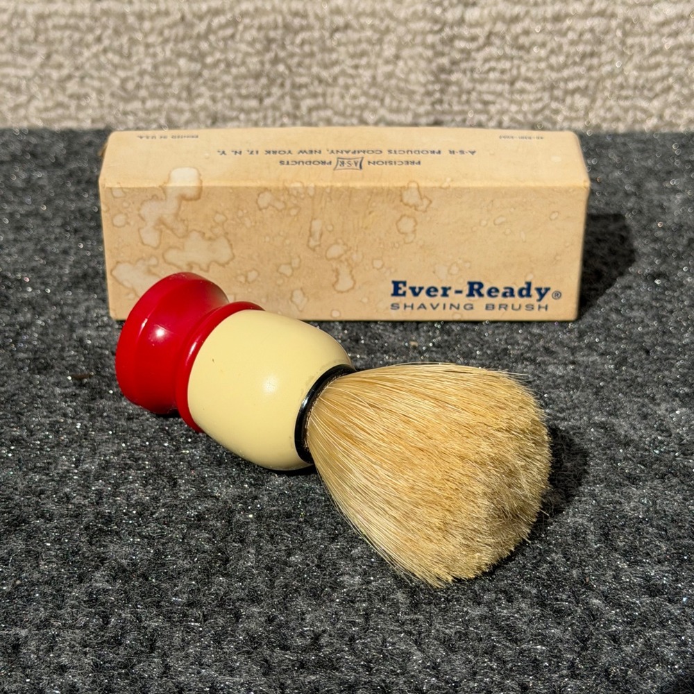 Vintage Ever-Ready Shaving Brush Red Cream Handle with Original Box ASR Products